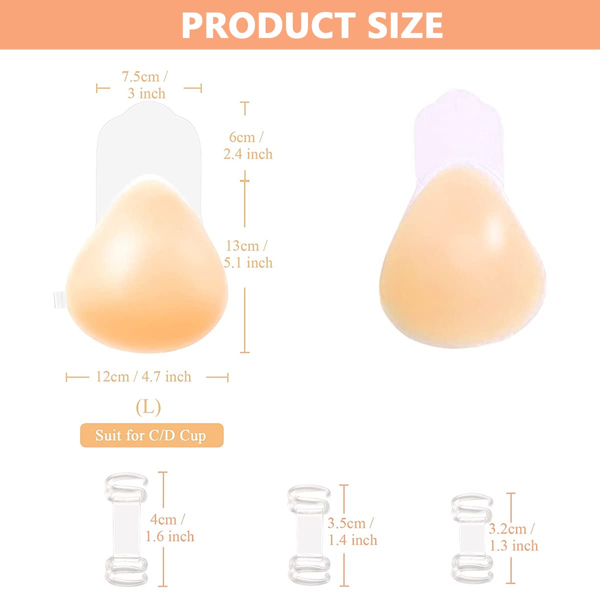 MAYCREATE Nipple Cover Reusable for Women, Adhesive Bra Strapless Sticky Push Up Silicone Reusable Invisible Lifting Bra for Women with Nipple Covers, C/D Cups