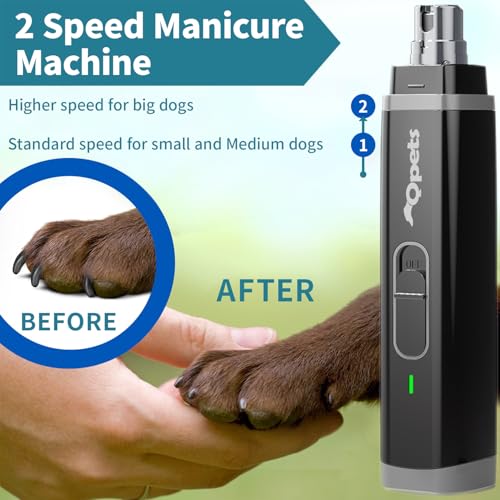 Qpets® Professional Electric Dog Nail Grinder with 2 LED Light, Trimmer for Cat Dog, Low Noise Pet Clippers, Nail Cutter, 2 PCS