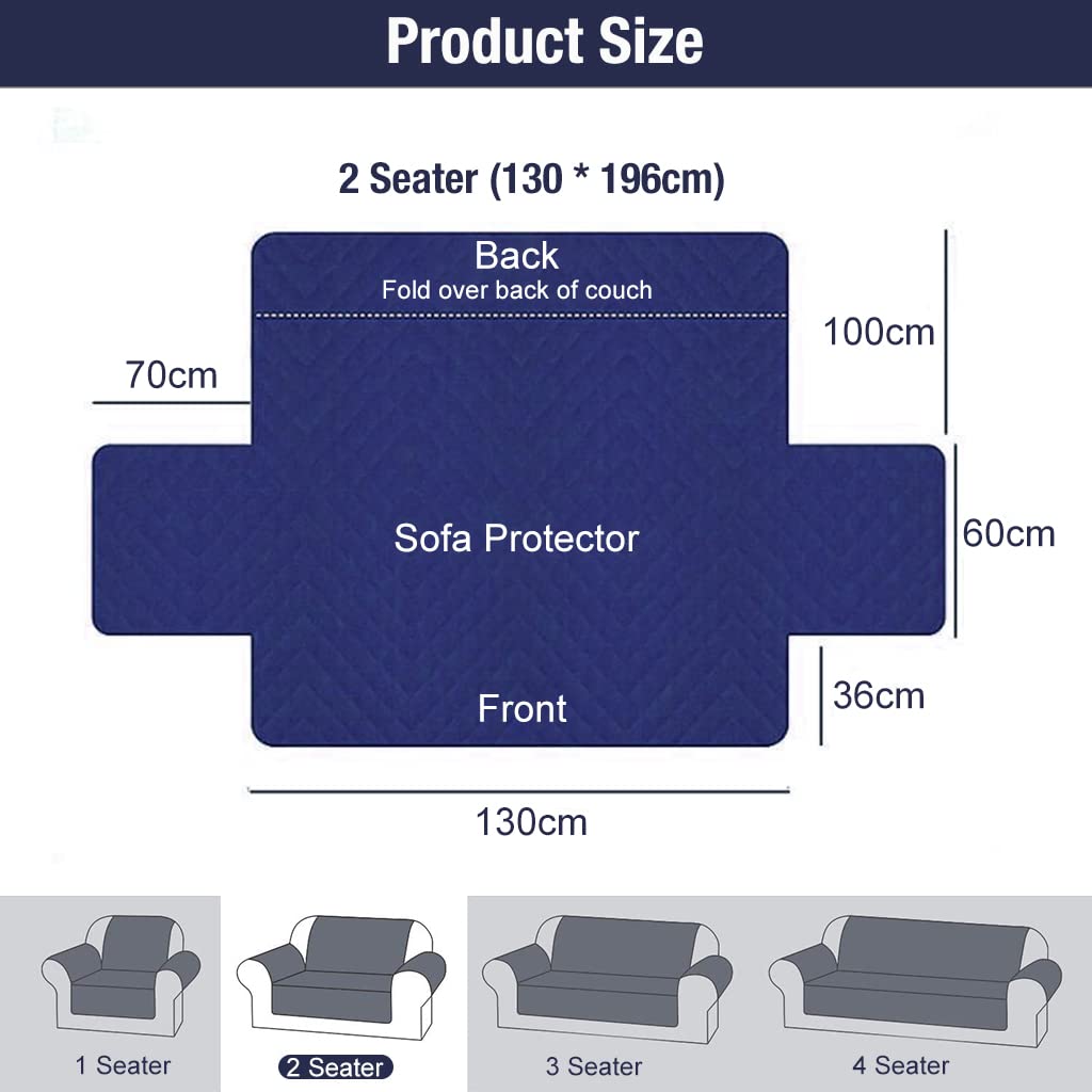 HASTHIP Sofa Cover 2 Seater, Sofa Slipcover, Reversible Oversized Water Resistant Couch Cover with Foam Sticks Elastic Straps, Furniture Protector for Children Pets Dog Cat, 130 * 196cm (Blue/Grey)