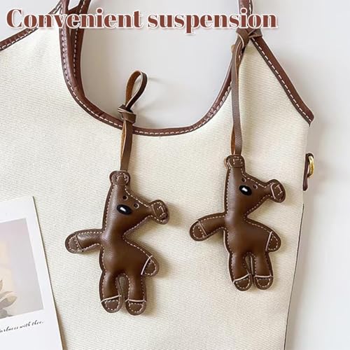 ZIBUYU® Fashion Bag Charm for Backpack Handbag PU Brown Bear Cute Little Keychain Chic Pendent Metal Gift for Girls Women 3PCS