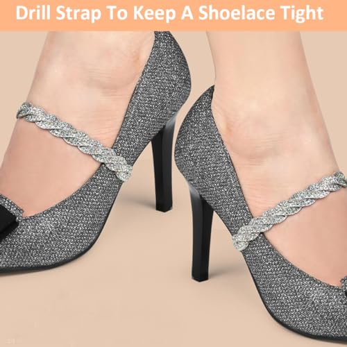 PALAY Shoe Straps for Heels Detachable Anti Slip Shoe Laces Dazzling Rhinestone Shoe Straps for High Heels Anti-Loose Stretchable High Heel Ankle Strap for Women Shoe Accessories - 2 Pcs