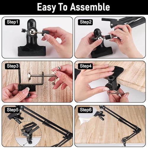 PATPAT® Embroidery Hoop Holder Metal Embroidery Hoop Stand 360° Adjustable Embroidery Stand Retractable Arm Design Screw Fixing Desk Embroidery Hoop Stand Third Hand for DIY Embroidery Craft