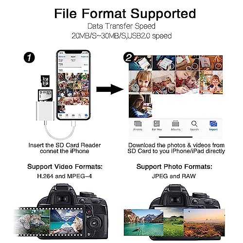 Verilux SD Card Reader for iPhone iPad, Dual Card Slot Memory Card Reader Supports SD and TF Card 2 in 1 TF Card/Micro SD Card Reader iPhone for Plug and Play Card Reader for iPhone