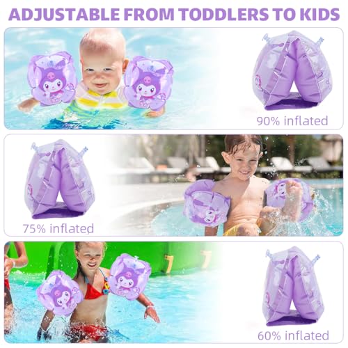 Proberos® Ultra-Safe Dual Chamber Swimming Arm Floats for Kids 3-6 Years PVC Water Wings with Kuromi Print Leakproof Valves Tube Beginner Toddler Pool Beach Use 2PCS