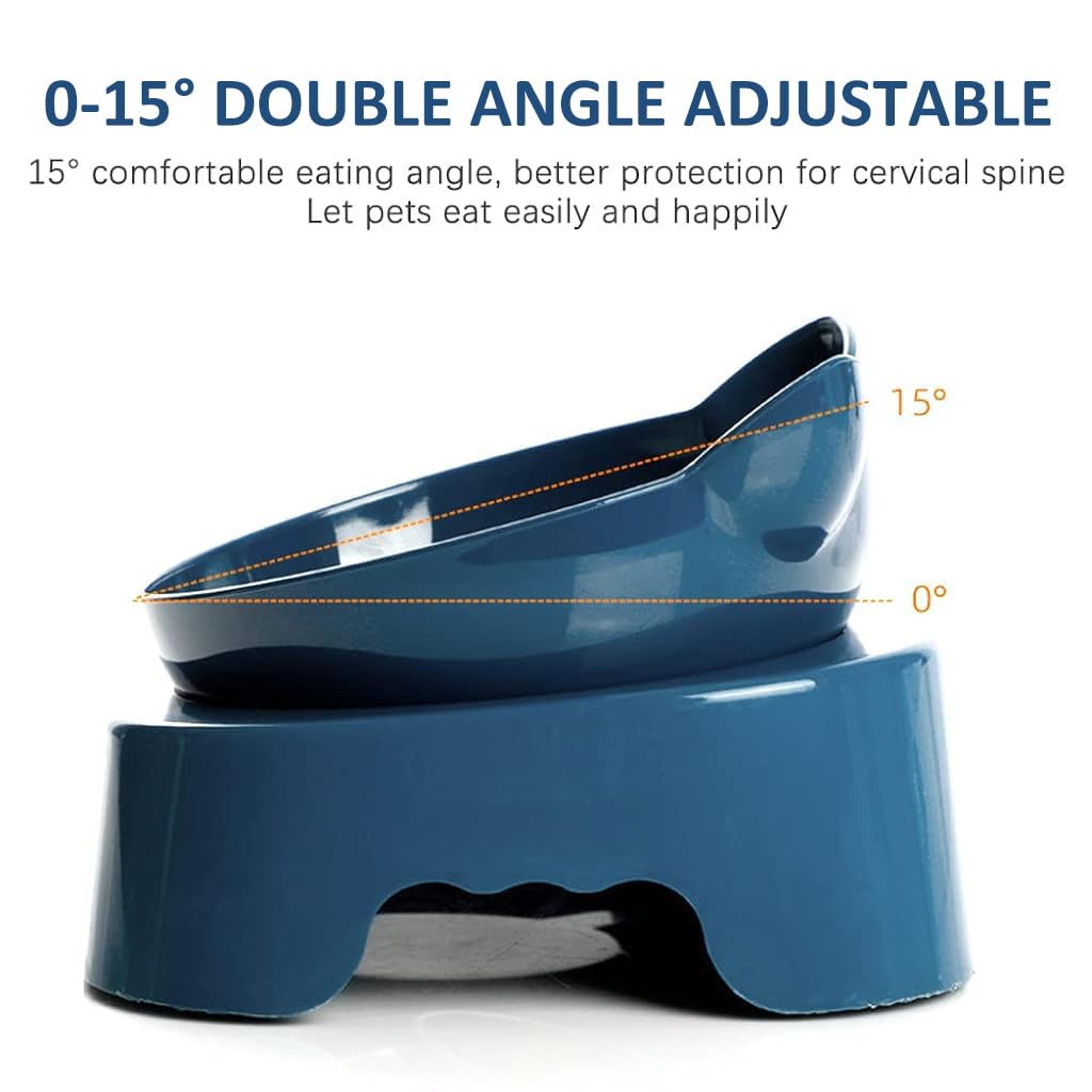 Qpets Cat Dog Feeding Bowl, 2 in 1 Pet Food Bowl with Water Bowl, High Footed Cat Bowl Cartoon Anti Overturning Automatic Refilling Feeding Bowl for Small and Medium Pets Cats Puppies