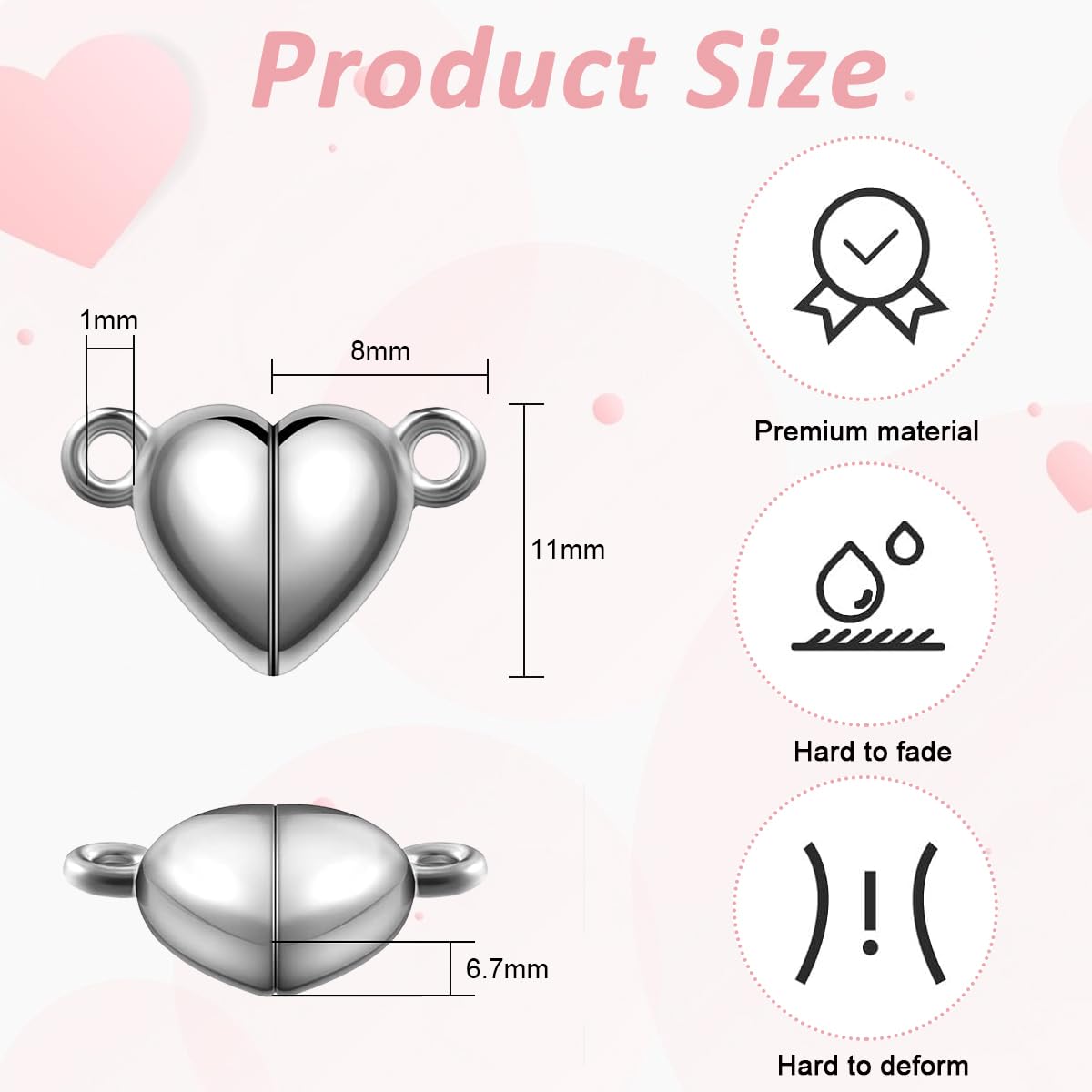 HASTHIP 14 Pcs Matched Heart Charms DIY Jewelry Making Magnetic Heart Charms Color Metal Magnetic Heart Charms for DIY Couple Bracelet, Friendship Bracelet, Necklace, DIY Crafts
