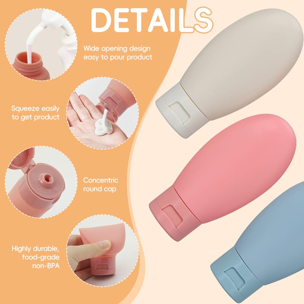 ZIBUYU 6 Pcs Travel Bottles Set,60ML Travel Bottles & Containers,Small Mini Empty Plastic Squeeze Bottles for Travel Toiletries,Shampoo and Conditioner with Storage Bag