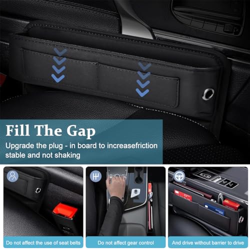 STHIRA® Car Organizer Seat Pocket Automobiles Console PU Leather Front Side Seam Accessories Interior For Phone Glasses Keys Cards Black 2PCS