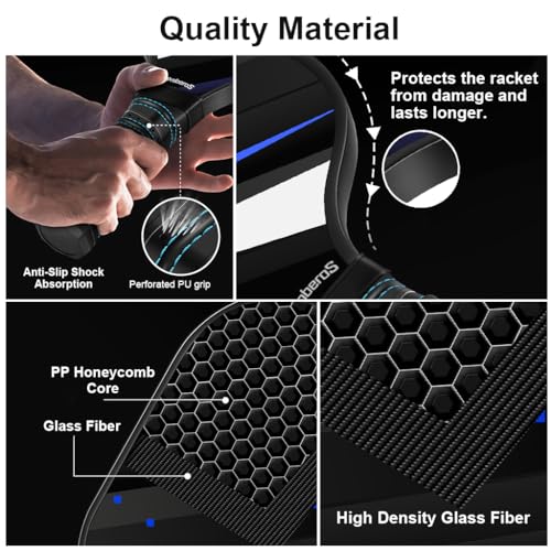 Proberos® Pickleball Racket Set with 4 Balls Carry Bag Fiberglass Surface Honeycomb Shock Absorption Tech Lightweight Paddle Kit for Outdoor Indoor Family Games Kids Adults 2PCS