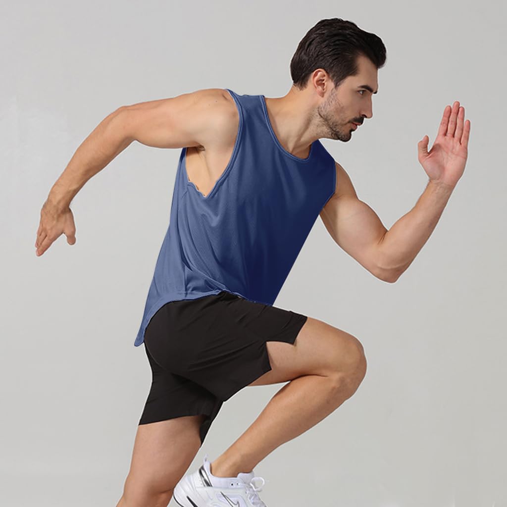 Proberos 2Pcs Men's Tank Top Sleeveless Sport Tank Top Fashion Quick Dry Tank Top for Work Out Yoga Running Tennis, XL, Green + Navy
