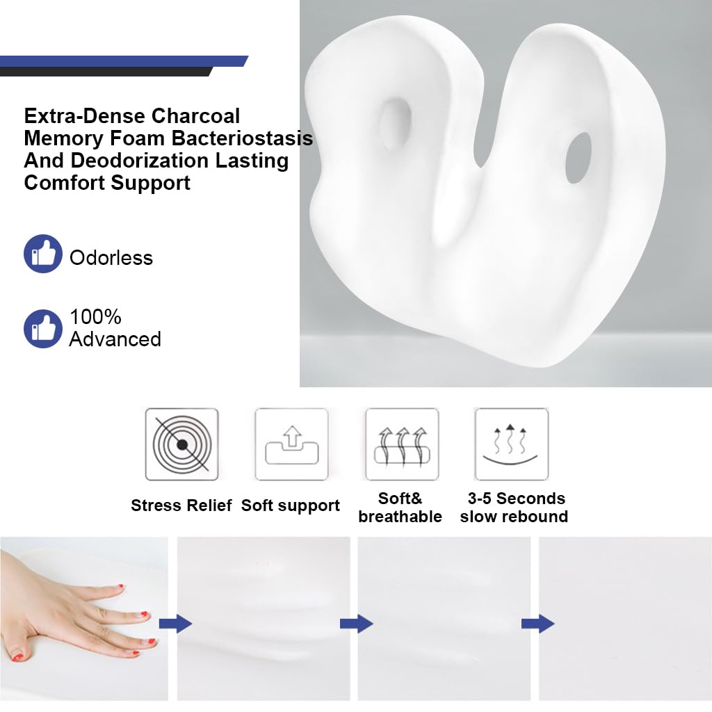 HANNEA Orthopedic Seat Cushion Memory Foam Elevated Seat Cushion Adjustable Seat Cushion for Chair Pain Relief Seat Cushion for Lower Back Pain, Sciatica, Herniated Discs, Hemorrhoid, All Season Use