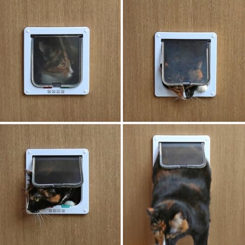 Qpets® Large Cat Door 4 Way Locking Pet Door for Small Dog Indoor Pet House Flap Flexible in Out Lockable One Way Two 28 x 25 x 5.5CM 2 PCS