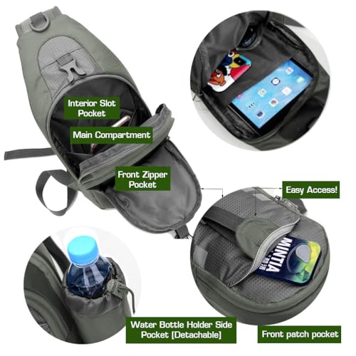 GUSTAVE Outdoor Sling Bag for Men Lightweight Cross Body Bag mens with Detachable Water Bottle Pouch Multi Zipper Pouches Fashion Waterproof Nylon Chest Bag Riding Bag Daily Pack