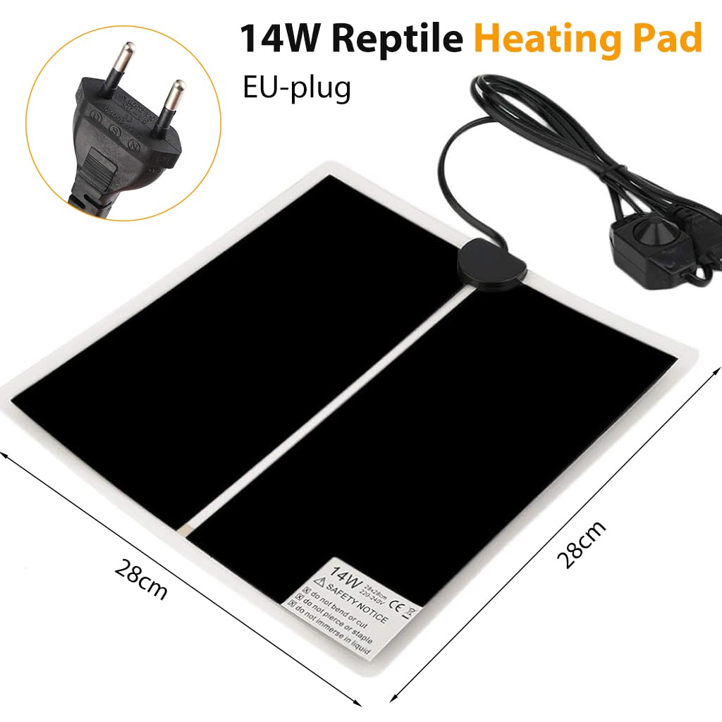Qpets Reptile Heating Pad, 14W Pet Heater with Controller Reptile Heating Board, IPX7 Waterproof Crawler Pet Heating Pad Warm Board Best for Snakes, Lizards, Geckos, Tortoises (11x11 Inch)