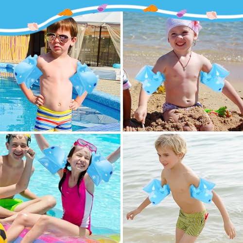 Proberos® 6PCS Inflatable Arm Bands Swimming Floats for Kids Guards Training Floatation Water Wings Ring Floatie Children 25-55lbs Boys Girls Blue