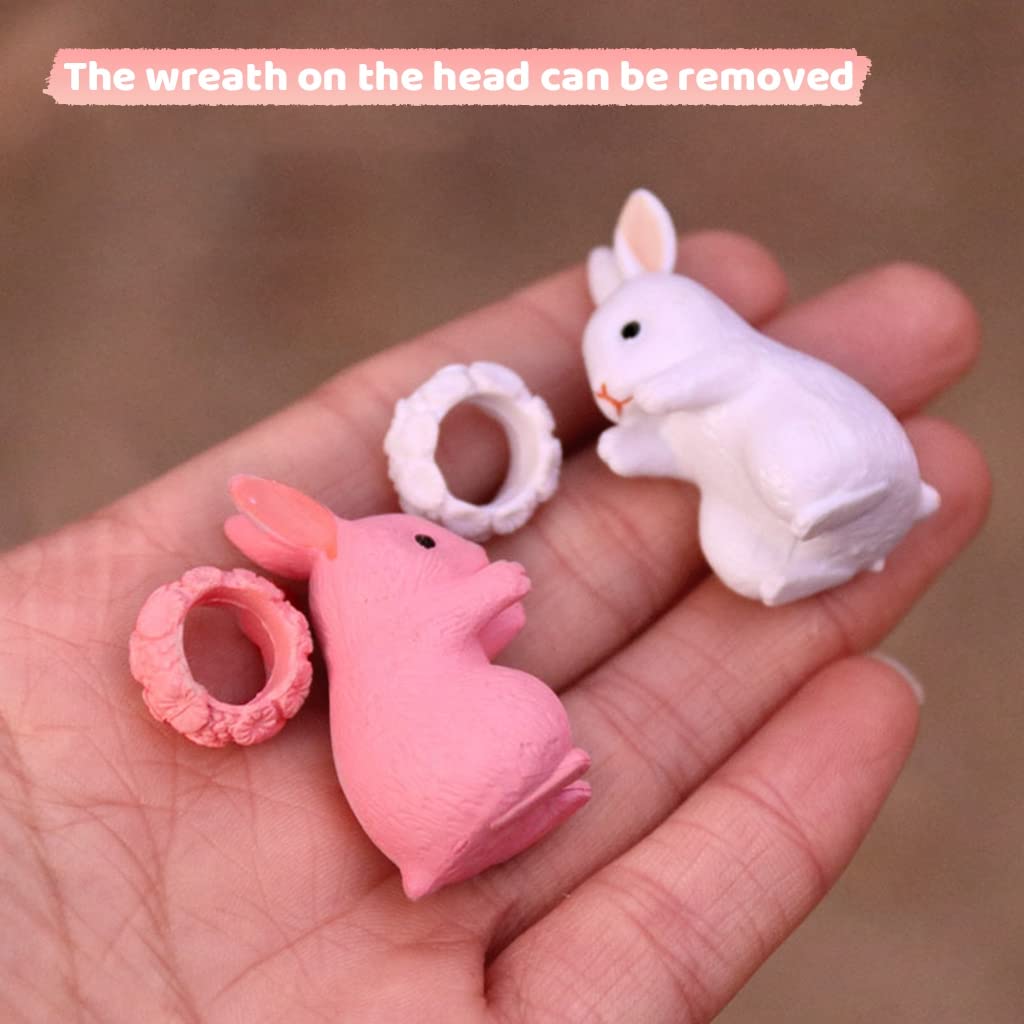 HASTHIP 12 Pcs/Set Rabbit Miniature Decorative Showpiece, Fairy Garden Miniature Rabbit Figure Mini Bunny Animal Figures Crafts Ornament Accessories for Home Décor