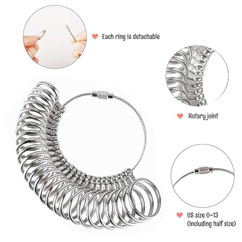 HASTHIP 3Pcs Ring Sizer Measuring Tool Set, Ring Gauges with Finger Sizer Mandrels Ring Sizer Sticks for Jewelry Making