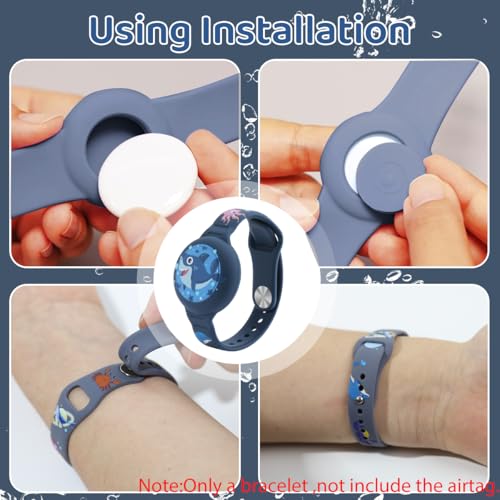 ZORBES® Kids AirTag Bracelet Cartoon Shark, Waterproof Silicone Adjustable Band + 2pcs Pin Brooch Airtag Holders for Kids, Pets, Bags, Elders – Anti-Lost, Full Cover, Multi-Use Combo Set