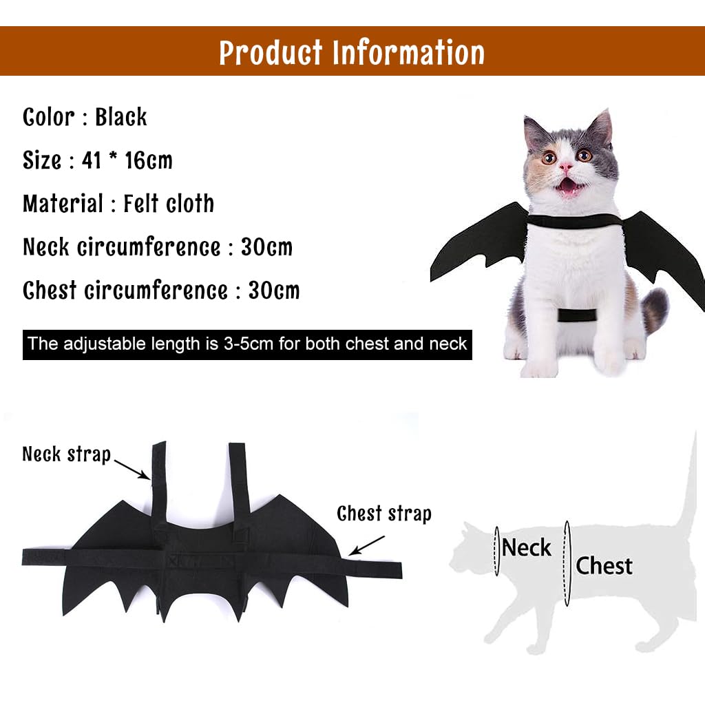 Qpets Bat Wing Costume for Cat Puppy Cat Clothes Bat Wing Collar for Halloween Cat Costume Adjustable Hoop and Loop Closure Halloween Party Favor Dress Up for Cat Puppy(Size: S)