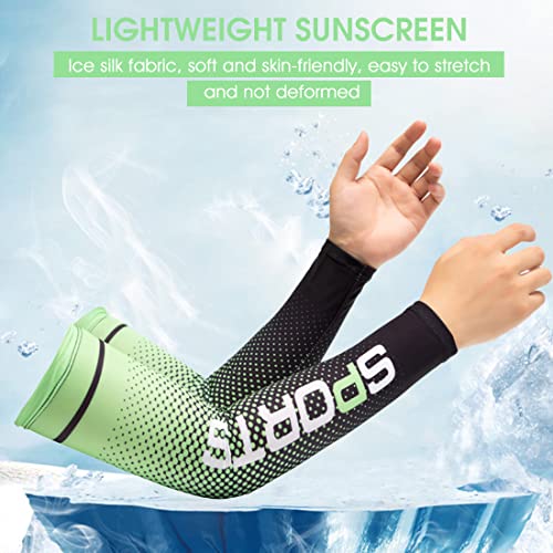 ZIBUYU® Sunlight Protection Arm Sleeves for Men and Women UPF 50 UV Hand Bandana Combo for Outdoor Sports Cycling Football Golf Cricket Green 3 PCS