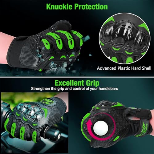 Proberos Riding Gloves Green Unisex Motorcycle Gloves for Men and Women Anti-Slip Bike Riding Gloves Touch Screen Hard Knuckle Gloves for Outdoor Sports Cycling Motorcycle Hiking Climbing(Size: L)