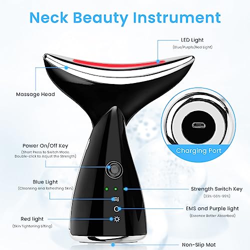 HANNEA EMS Beauty Machine Anti-aging Neck Massager 3 in 1 Anti Wrinkles Face Massager EMS Micro-current Neck Massager Remove Double Chin Tighten Facial Contour Prevent Wrinkles