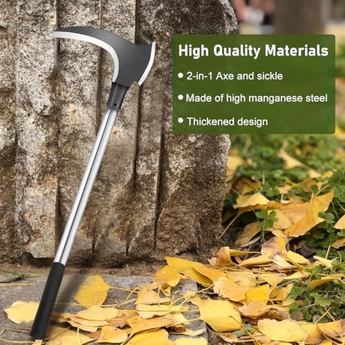 HASTHIP® Carbon Steel Axe Tool for Wood Cutting Gardening Sickle for Cutting Grass 52 CM Weed Remover with Handle 2 in 1 Grass Removing Chopping Harvesting Pruning 3 PCS