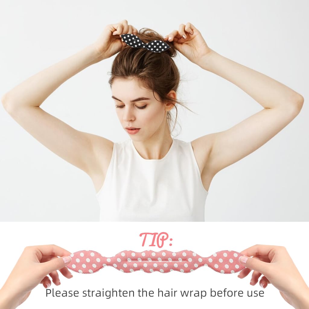 PALAY 5Pcs Hair Bun Accessories for Women Girls Magic Bun Maker for Hair Elegant Rabbit Ear Hair Buns French Hairstyle Polka Dot Print Hair Bun Clips for Daily, Party, Wedding