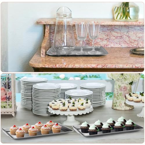 HASTHIP 3Pcs Food Serving Tray 304 Food Grade Food Plates 36x20cm Rectangle Deli Serving Plate Party Plates Big Size Food Plates Food Serving Tray for Wedding, Festivals, BBQ, Buffet