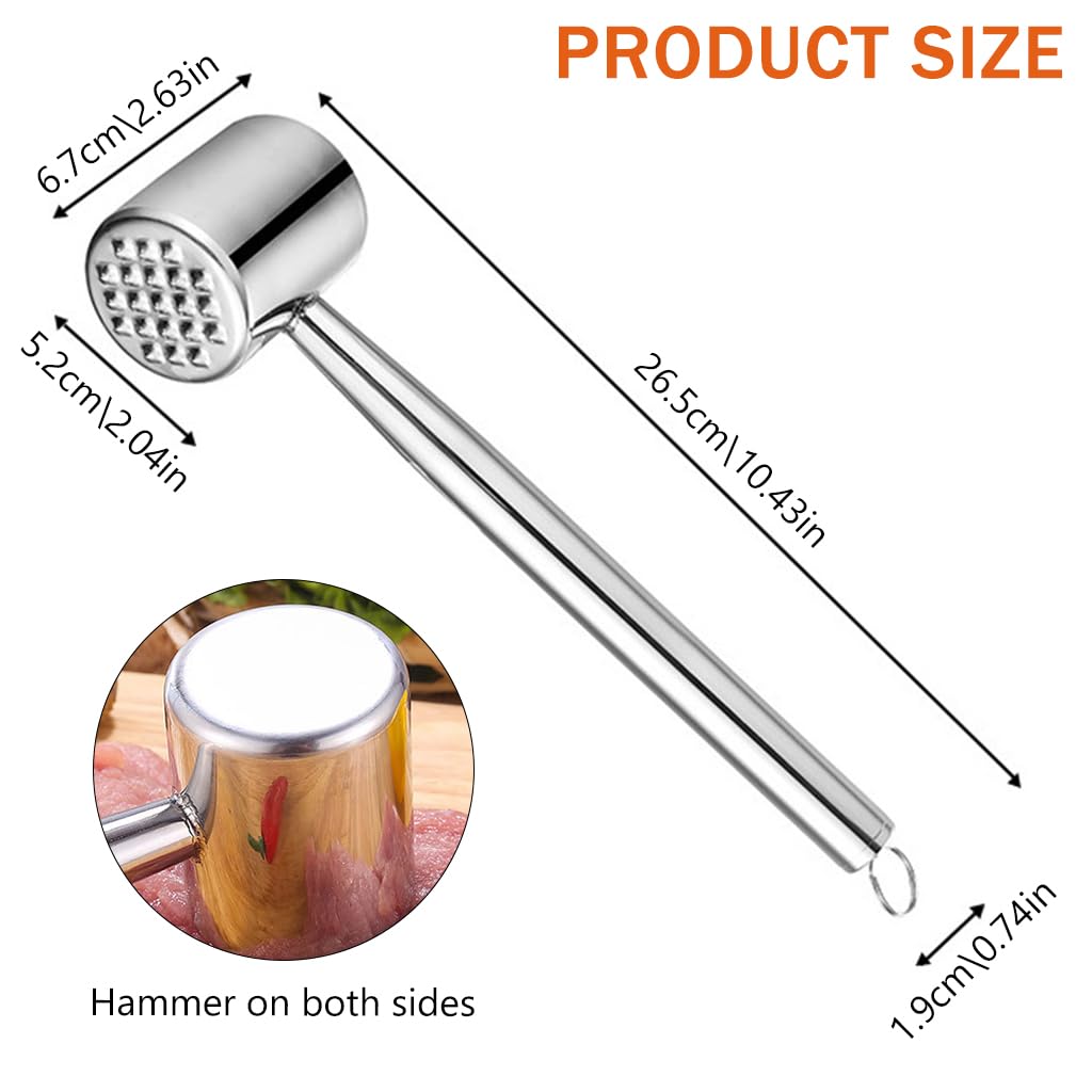 Supvox Kitchen Meat Tenderizer 10.4 Inches Meat Pounder Food Grade 304 Stainless Steel Meat Tenderizer Hammer Meat Pounder for Chicken Breast, Meat, Pork