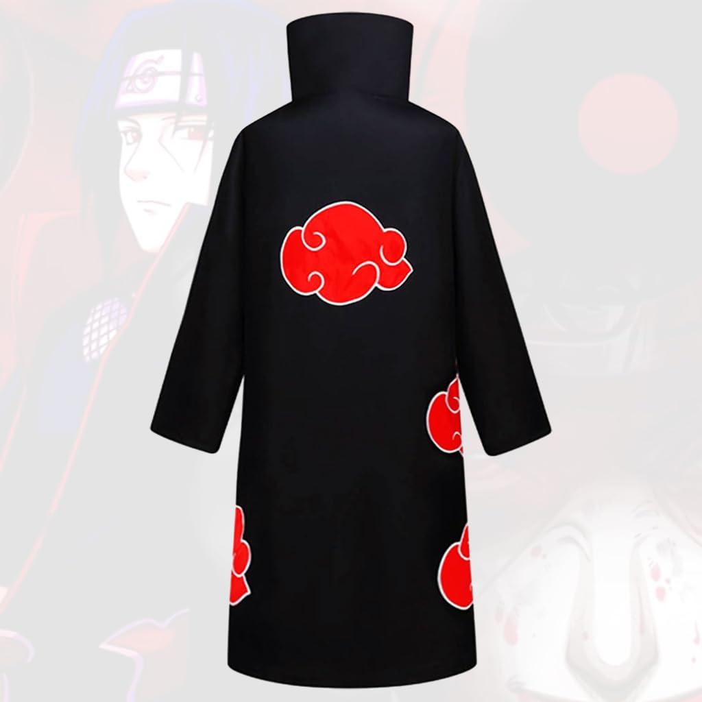 PATPAT Akatsuki Anime Cosplay Costumes for Women Men 4Pcs Set, Ninja Uchiha Itachi Cloak Long Robe for Adults Teens with Headband, Necklace & Ring for Halloween Cosplay Party (2XL)