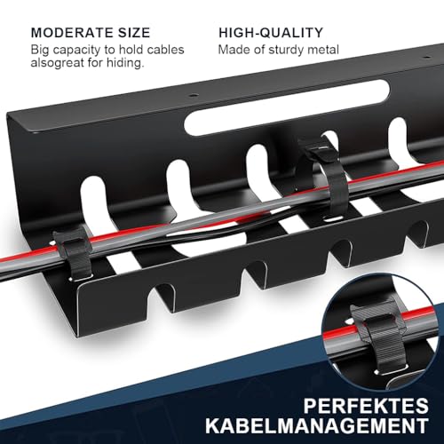 Climberty® Under Desk Cable Management Tray 2PCS Organizer for Office and Home Power Outlets Extension Cords Charging Cables Multi-Slot Design Contains 10 Cable Ties 40x10.5x8 cm