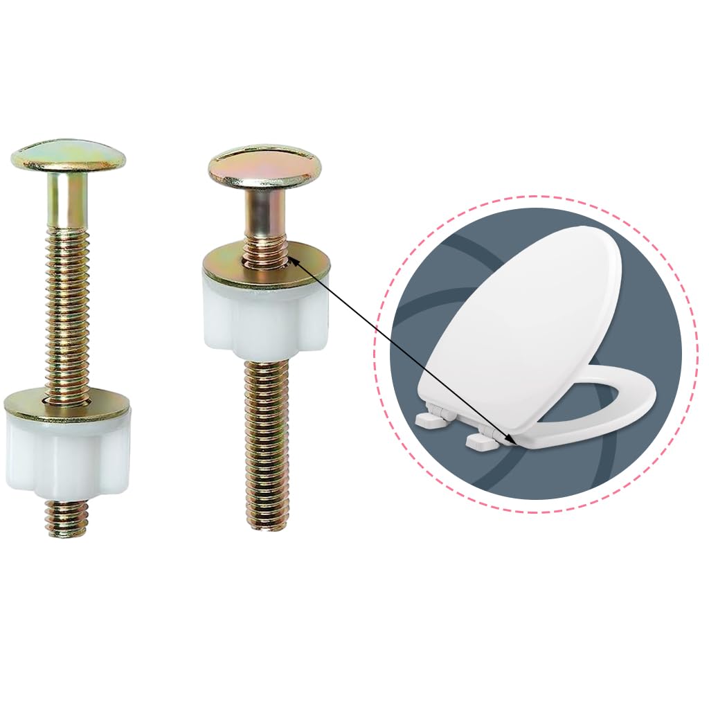 Serplex 2Pcs Toilet Seat Screws, Steel Toilet Seat Bolts Screws Set Heavy Duty Toilet Seat Fastener with Plastic Nuts and Metal Washers, Toilet Hardware Replacement for Top Mount Toilet Seat Hinges