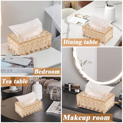 HASTHIP® Tissue Box Holder with Crystal Glass Beads Paper Napkin for Car Facial for Bathroom Kitchen Dining Room 7.4x4.3x3.9 Inches 2 PCS