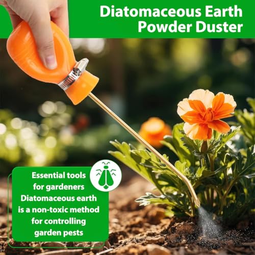 ORTIZA® Silicone Powder Sprayer - Manual Diatomaceous Earth Duster - Garden Spray Bottle With Long Brass Nozzle/Cap - Multi-Purpose Applicator for Gardening Pest Control