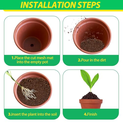 HASTHIP® 5 PCS Flower Pot Hole Mesh Pad 7.8 x 11.8 Inches Garden Drainage Bonsai Glassfiber Liners Filter Screen Cuttable for Preventing Soil Loss Root Rot