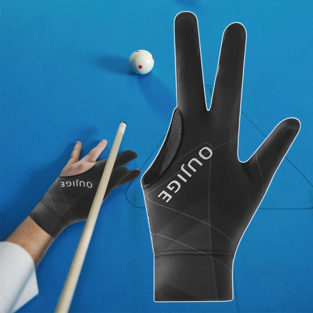 Proberos 1Pcs Billiard Glove Left Hand Full Finger Billiard 3-Finger Glove Single Hand Professional Snooker Glove Breathable Snooker Glove Anti-Slip Patch Design Unisex Billiard Glove