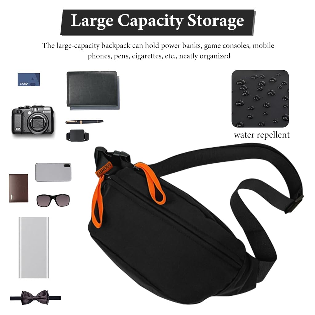 GUSTAVE Waist Bags for Men Women, Fanny Pack Cross Body Nylon Waist Pouch for Men with Quick Release Adjustable Strap for Commuting, Travel, Outdoor Activities, Cycling(Black)