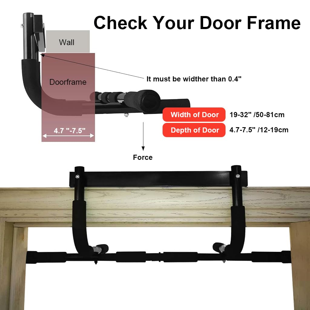 Proberos Doorway Pull-Up Bar, Wall Mounted Chin up Bar Pullup bar, Wall Mounted Pullup Bar At Home Non Slip Pull Up Rod & Chin Up Bar For Home Mechanism Max Load 200Kg