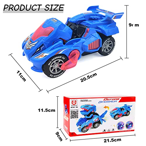 PATPAT Transformers Toys Transforming Dinosaur Car Toys, Transforming Dinosaur LED Car with Light and Music, 2 in 1 Automatic Dinosaur Transformer Car Toy, Dinosaur Toys for Kids Boys Girls - Blue