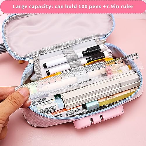 HASTHIP Large Capacity Pencil Case with Combination Lock, Big Capacity Pencil Pouch for Boys Girls, Waterproof Pencil Box with Pen Insert Compartment for School (Pink)