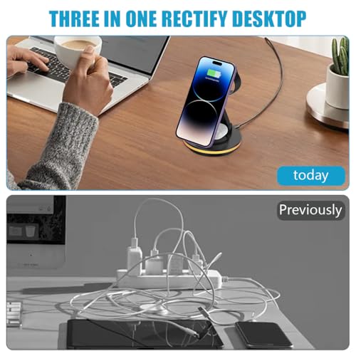 zitronix Magnetic Wireless Charger for iPhone 3 IN 1 Wireless Magentic Charger for iPhone, iWatch & Airpods Fashion Travel Folding Wireless Magentic Charger with Light, Universal Compatibility