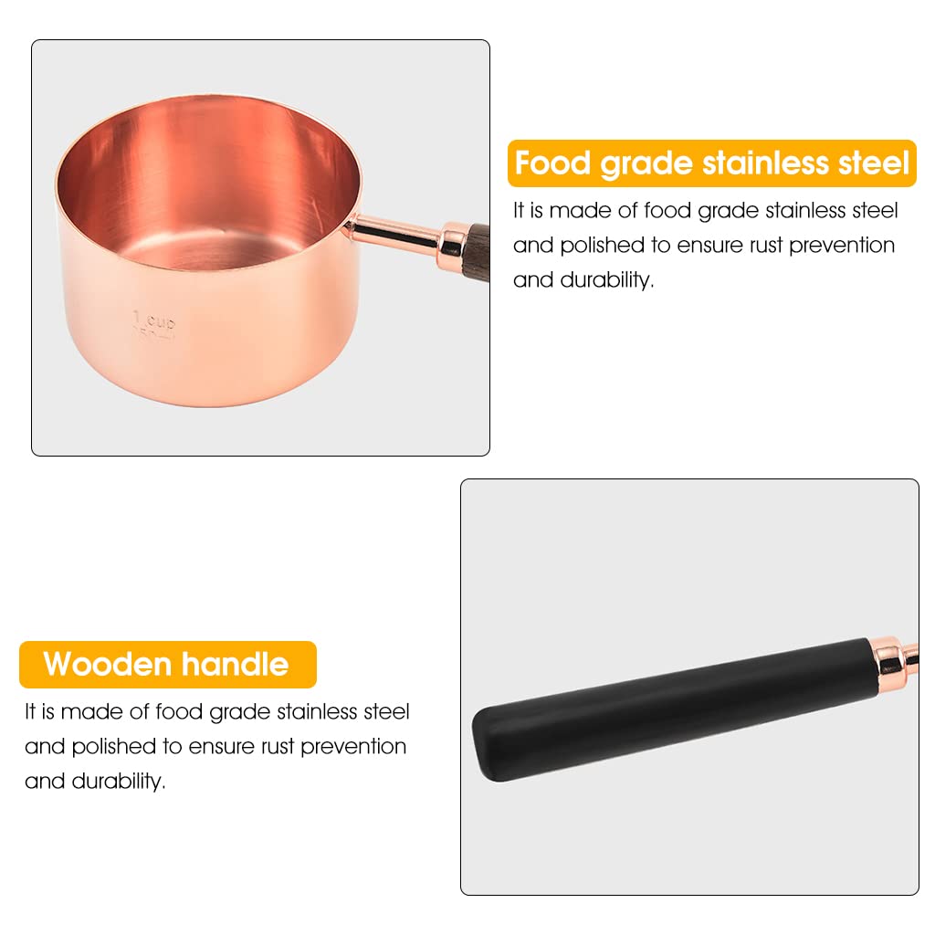 HASTHIP 8pcs Measuring Cup and Spoons Set, Stainless Steel Measuring Cup with Wood Handle for Kitchen/Food/Liquid/Baking