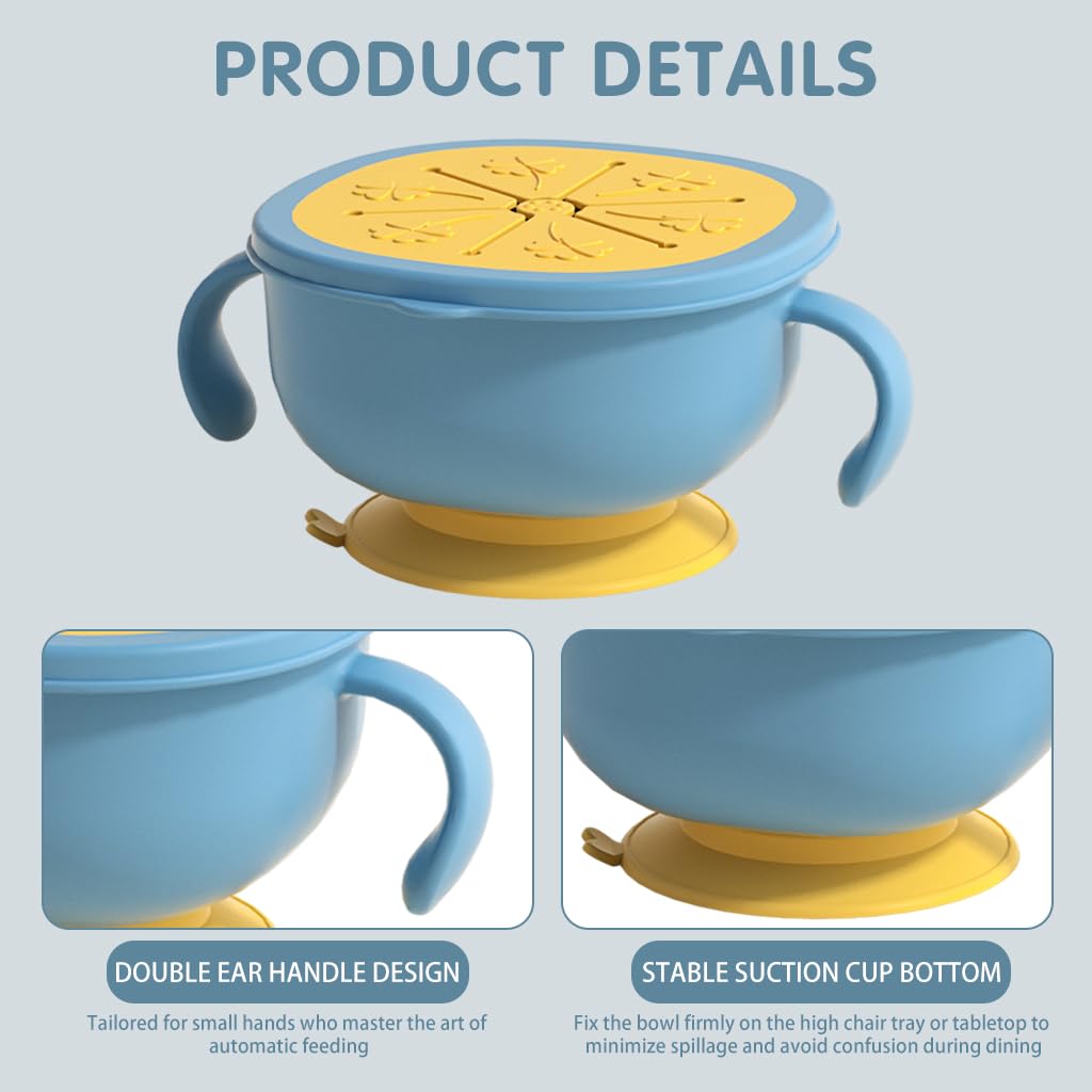 SNOWIE SOFT Baby Food Bowl 250ml Food-Grade Silicone Food Bowl Snack Cup Dual Ear Toddler Snack Cup Baby Sippy Cup Soup Bowl with Sippy & Lid, Bottom Suction Cup Design, Dishwasher Safe