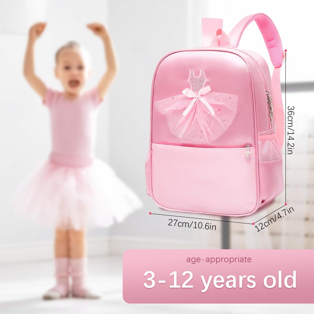 PALAY Girls Pink Backpack School Backpack Bookbag for Girls Cute Ballet Dress Backpack Ballet Class Bag Nylon Waterproof Zipper Backpack Travel Backpack Birthday School Gift Christmas Gift for Girls