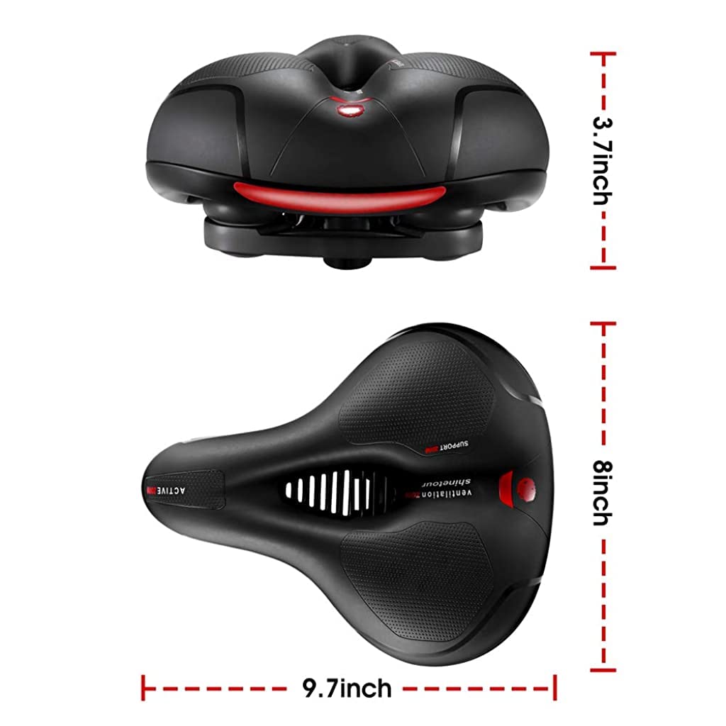 Proberos Cycle Seat with Red Reflective Safety Strip, Universal Memory Foam Bicycle Seat Waterproof Breathable Shock Absorbing Bike Saddle for Bike Mountain Bike