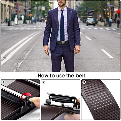 GUSTAVE® Belts for Men Black Leather Mens Belt Adjustable Fashion Gold Leopard Pattern Buckle Belt - 130cm Length, No Punch Hole 2 PCS
