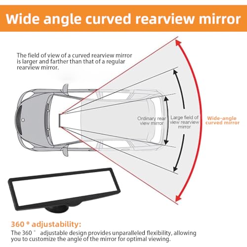 STHIRA® Car Rear View Mirror HD Wide Angle Suction Cup 360 Adjustable Interior with Strong Mount Universal for Cars SUVs Trucks 248x75mm 2PCS