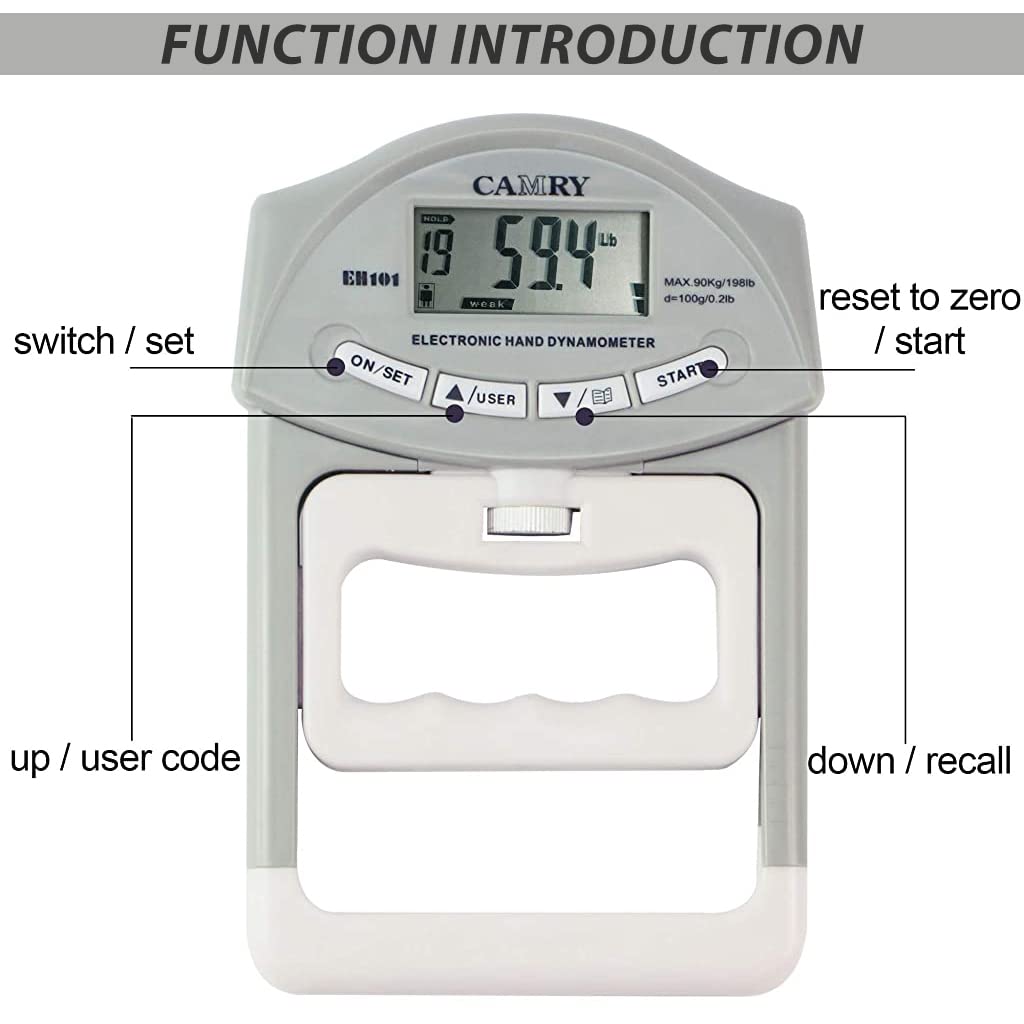 Proberos Digital Hand Dynamometer for Grip Strength Measurement, Auto Capturing Grip Strength Measurement Meter for Grip Strength Restoring, Medical Use, Training (90 Kg, Batteries Included)