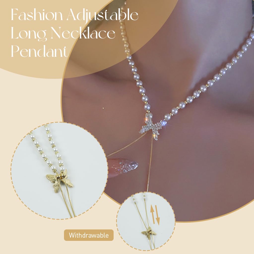 SANNIDHI Pearl Necklace for Women and Girls Clavicle Butterfly Necklace Stylish Trendy Adjustable Butterfly Pendant for Women Girls Simple Gold Plated Butterfly Necklaces Jewellery Gift for Women